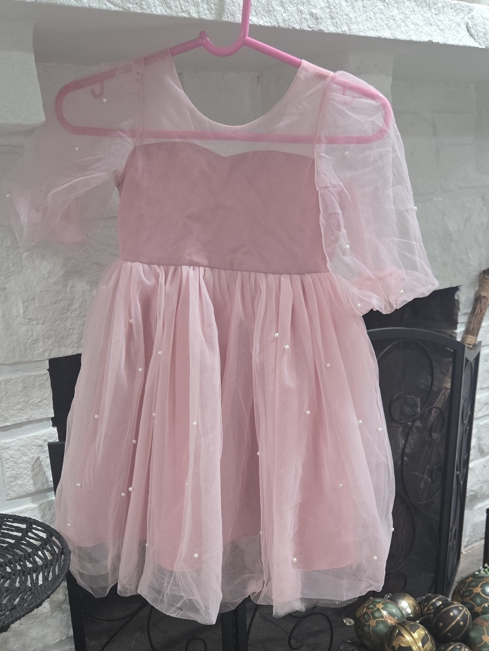 Pink Tulle Pearl-Embellished Party Dress